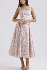 Floral Square Neck Wide Strap Midi Dress - Trendsi - Flyclothing LLC