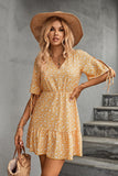Ditsy Floral V-Neck Half Sleeve Mini Dress - Trendsi