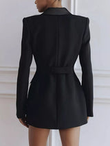 Satin Lapel Double-Breasted Blazer - Trendsi - Flyclothing LLC