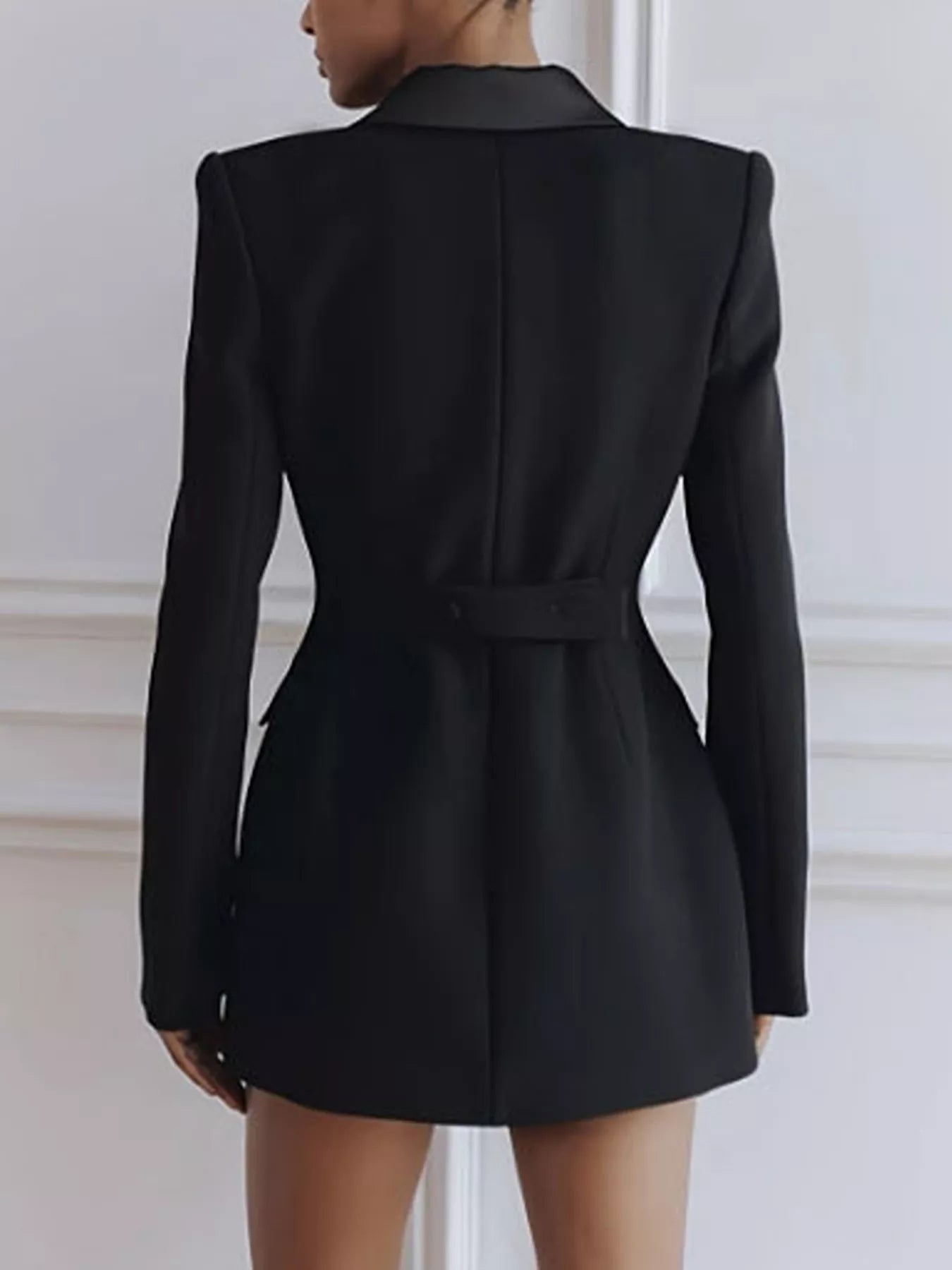 Satin Lapel Double-Breasted Blazer - Trendsi - Flyclothing LLC