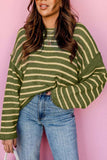 Striped Round Neck Dropped Shoulder Sweater - Trendsi - Flyclothing LLC