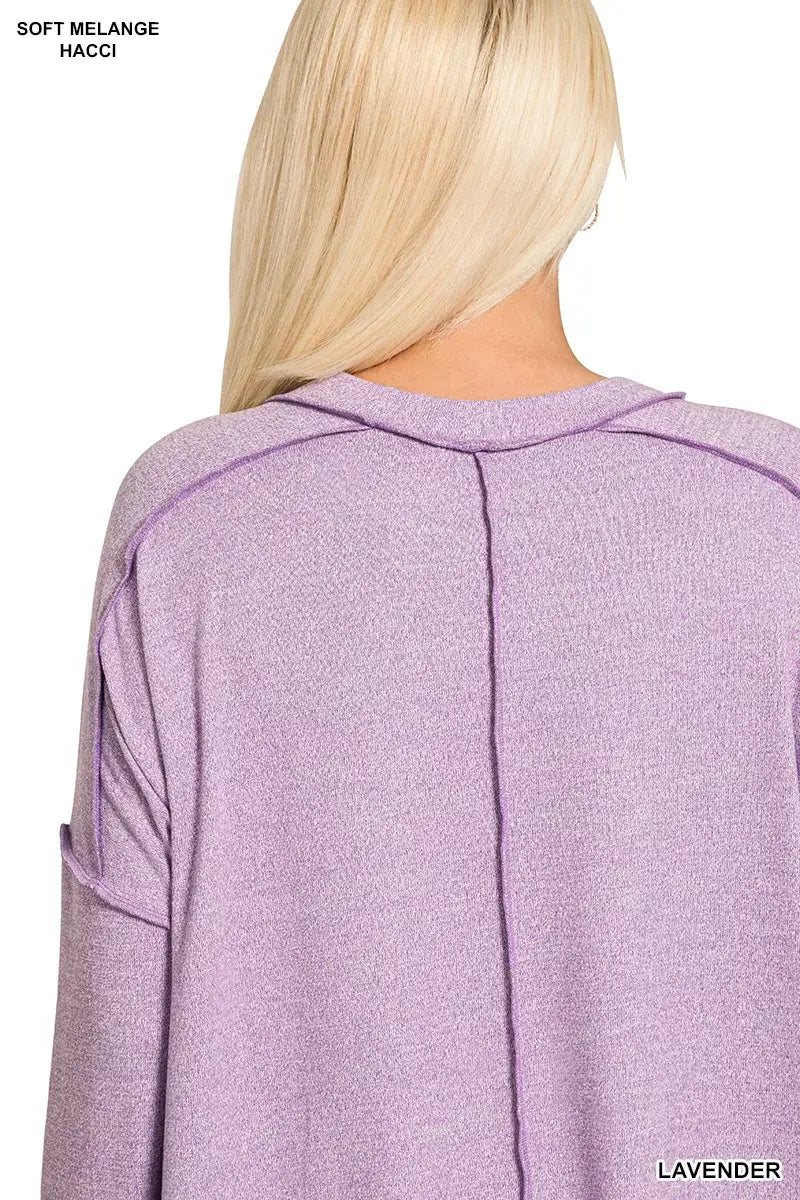 Zenana Full Size Melange Hacci Exposed Seam Hi-low Tee Plus Size - Trendsi - Flyclothing LLC