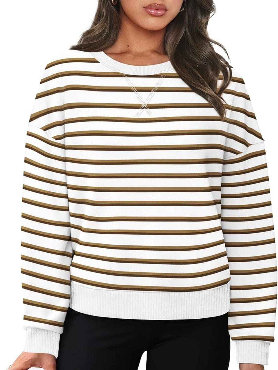 Lovelet Striped Round Neck Long Sleeve Sweatshirt - Trendsi