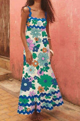 Printed Square Neck Wide Strap Dress - Trendsi - Flyclothing LLC