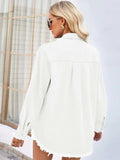 Raw Hem Button Up Long Sleeve Denim Jacket with Sequin Pockets - Trendsi - Flyclothing LLC