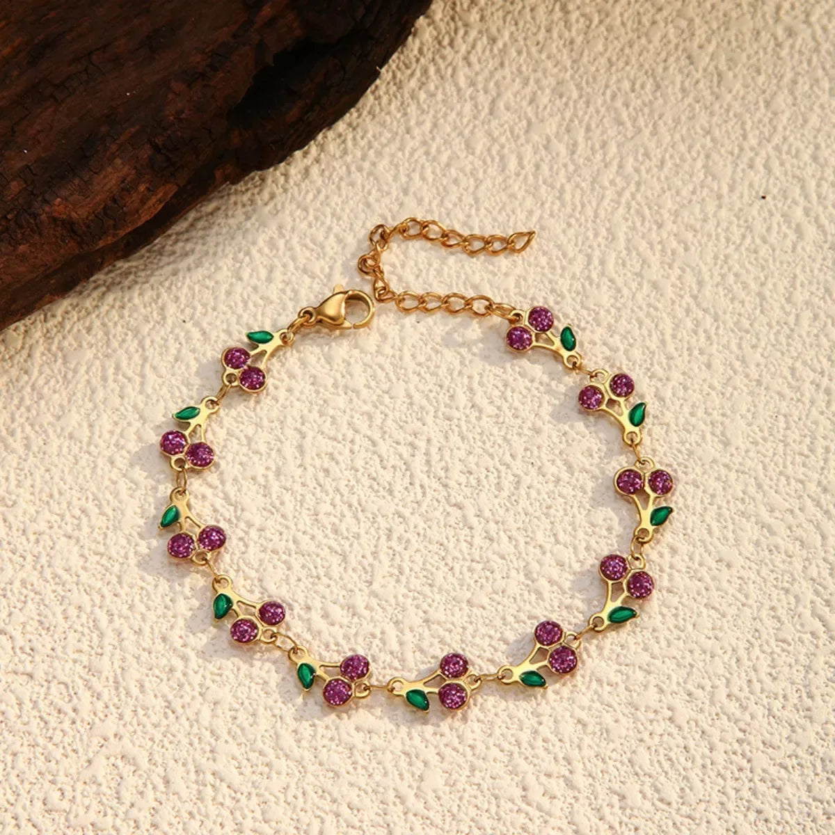 18K Gold-Plated Cherry Charm Bracelet - Trendsi - Flyclothing LLC