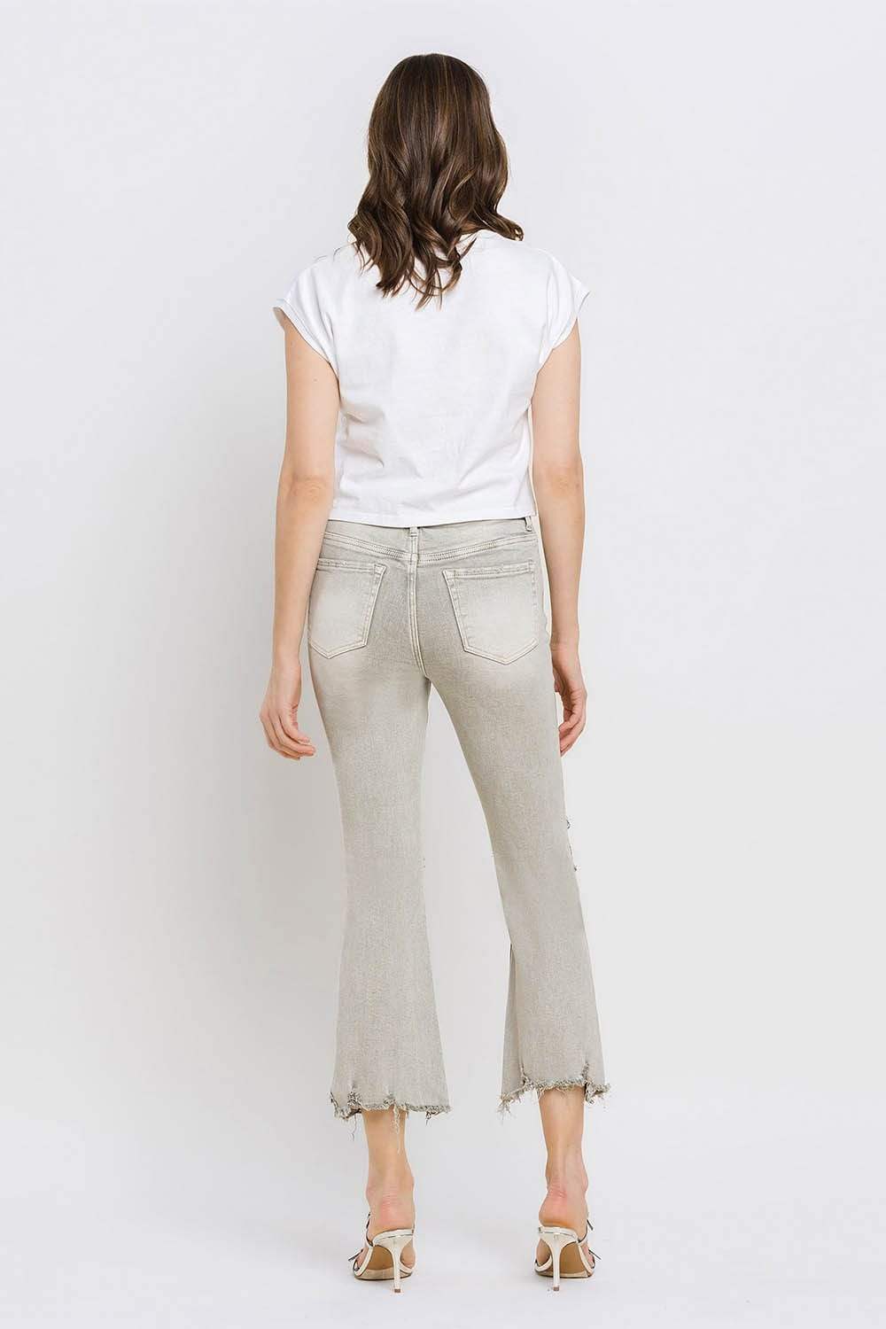 Lovervet Distressed Raw Hem Cropped Flare Jeans - Trendsi - Flyclothing LLC