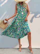 Tassel Printed Tie Neck Sleeveless Dress - Trendsi - Flyclothing LLC