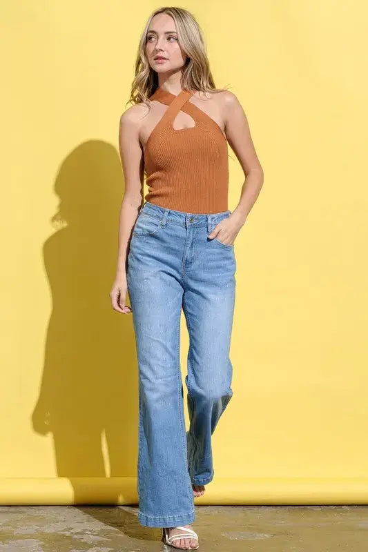 And The Why Basic Rib Cross Halter Neck Tank Top - Trendsi - Flyclothing LLC
