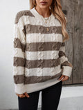 Striped Round Neck Long Sleeve Sweater - Trendsi