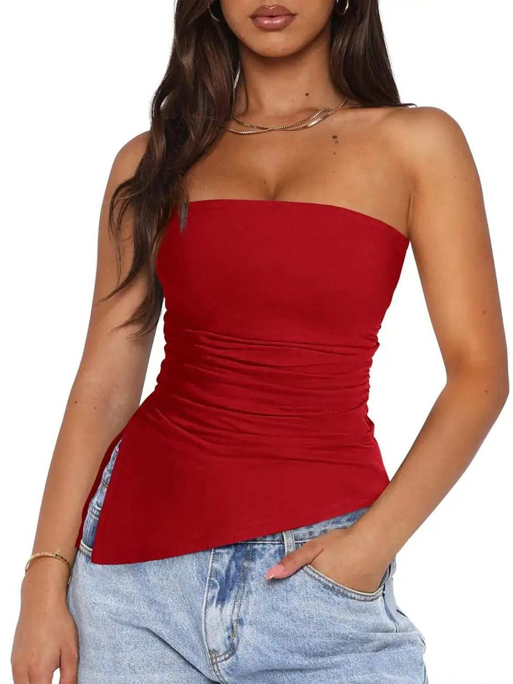 Side Slit Tube Top - Trendsi - Flyclothing LLC