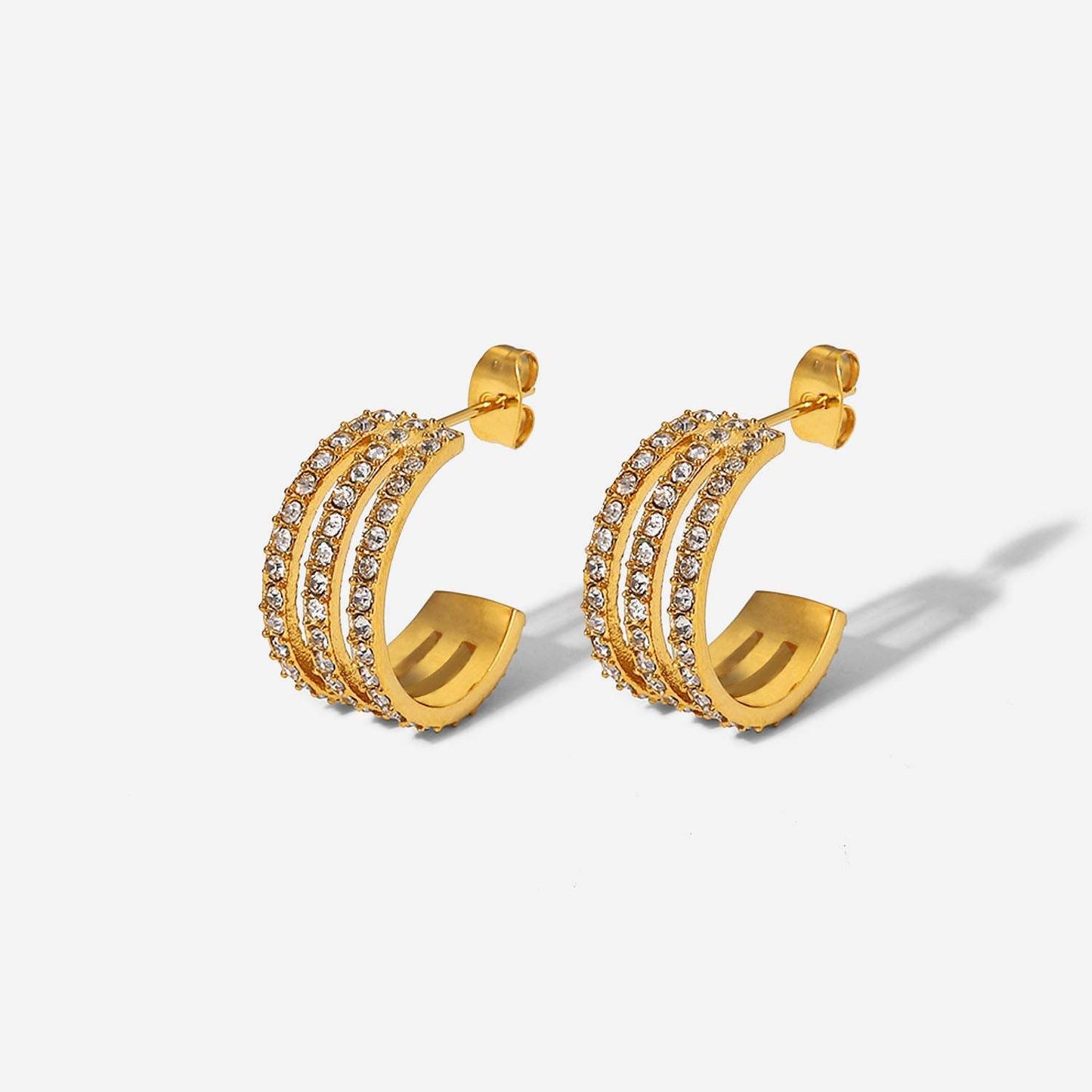 Stainless Steel Inlaid Zircon C-Hoop Earrings - Trendsi - Flyclothing LLC
