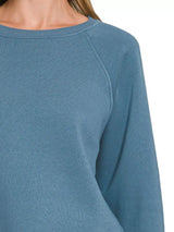 Zenana Fleece Raglan Round-Neck Sweatshirt - Trendsi - Flyclothing LLC