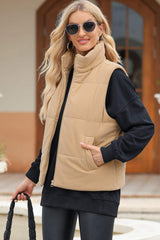 Pocketed Zip Up Turtleneck Vest Coat - Trendsi - Flyclothing LLC