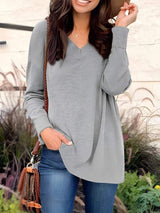Full Size V-Neck Long Sleeve T-Shirt - Trendsi - Flyclothing LLC