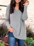 Full Size V-Neck Long Sleeve T-Shirt - Trendsi - Flyclothing LLC