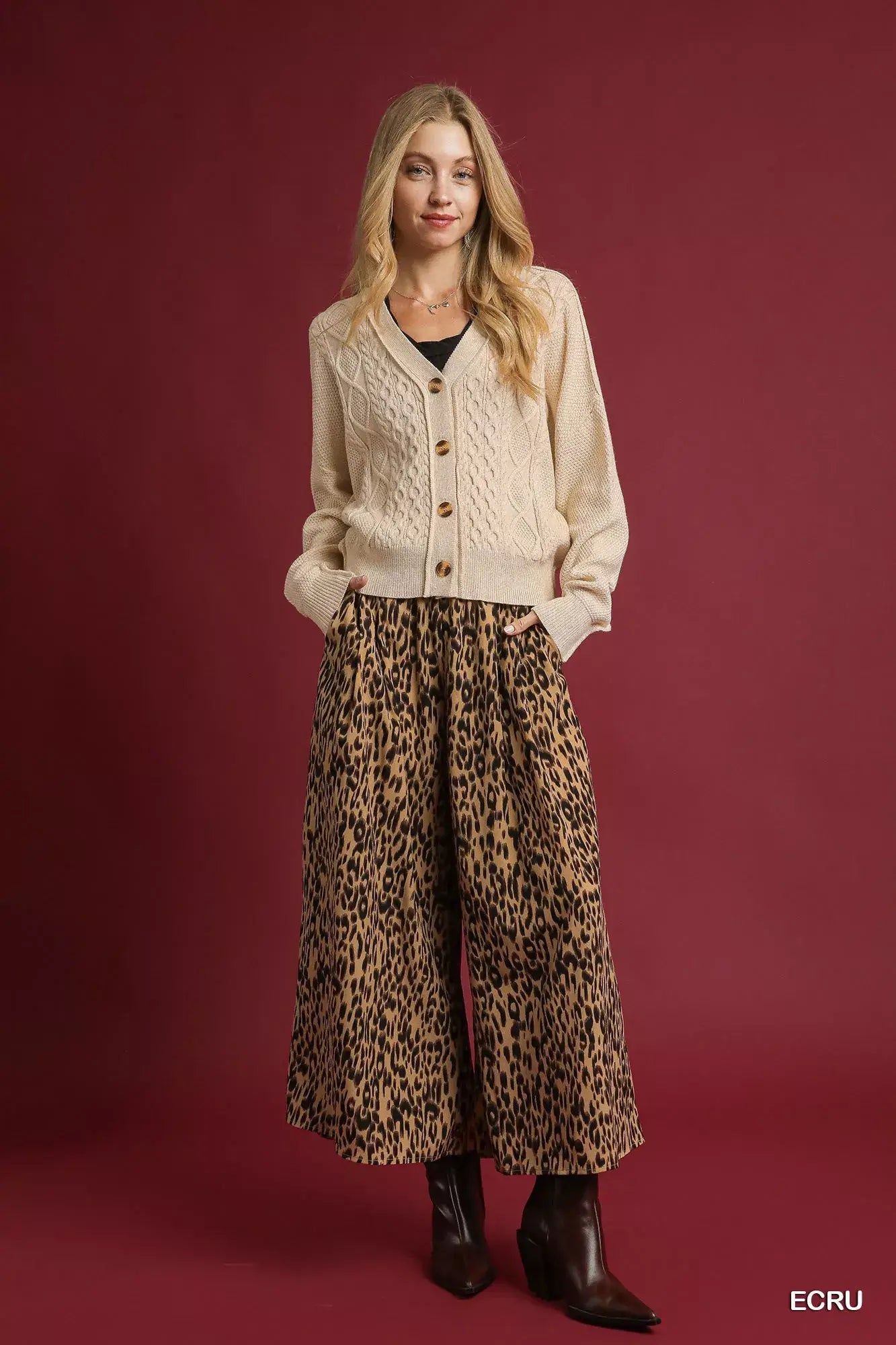Umgee Chunky Cable Knit V-Neck Button-Up Cardigan - Trendsi - Flyclothing LLC