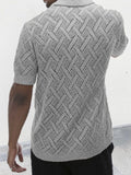 Men's Button Down Collared Neck Eyelet Knit Shirt - Trendsi