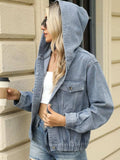 Washed Button Up Hooded Denim Jacket - Trendsi - Flyclothing LLC