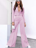 Lapel Collar Cropped Top and Wide Leg Pants Set - Trendsi - Flyclothing LLC