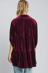 Umgee Full Size Polka Dot Button Up Half Sleeve Shirt - Trendsi - Flyclothing LLC