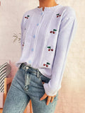 Cherry Embroidered Button Up Cardigan - Trendsi - Flyclothing LLC