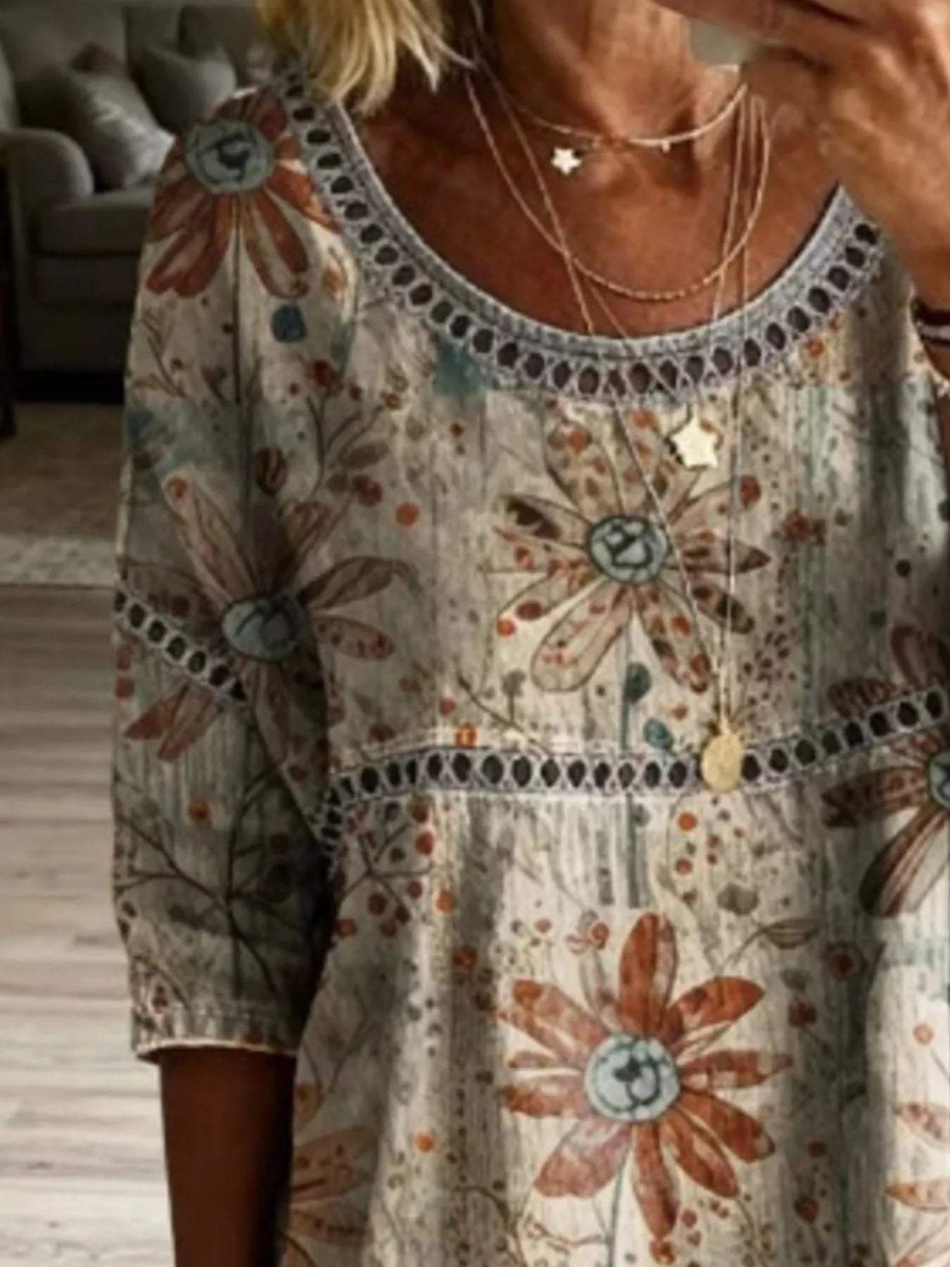 Full Size Hollow Out Round Neck Top Plus Size - Trendsi - Flyclothing LLC