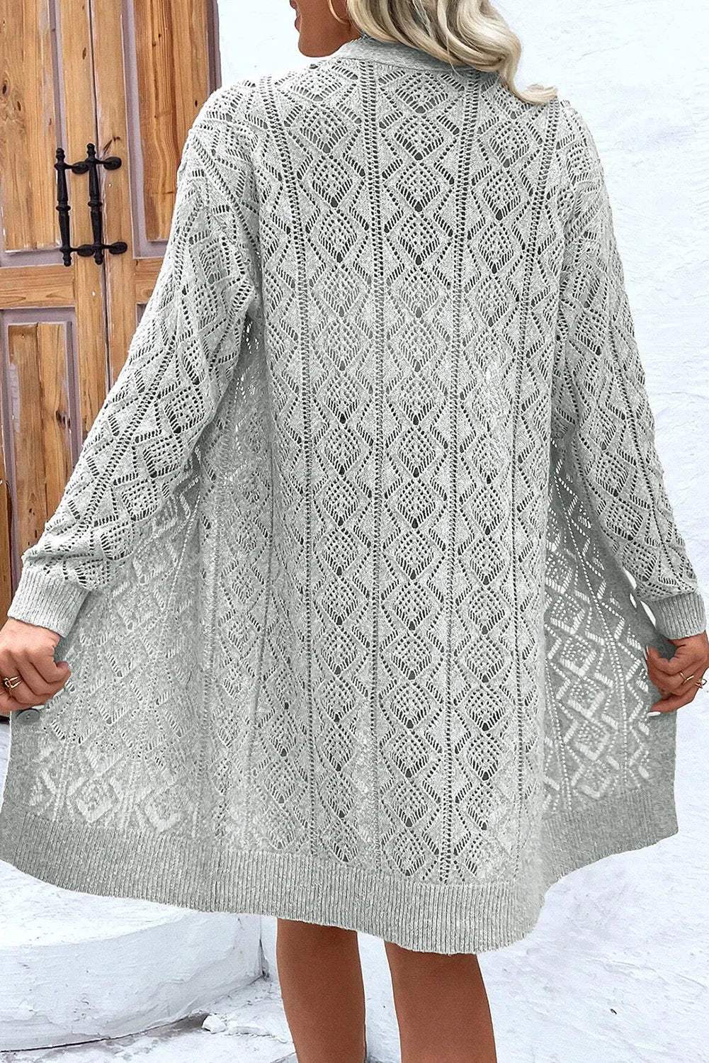 Openwork Button Down Long Sleeve Cardigan - Trendsi - Flyclothing LLC