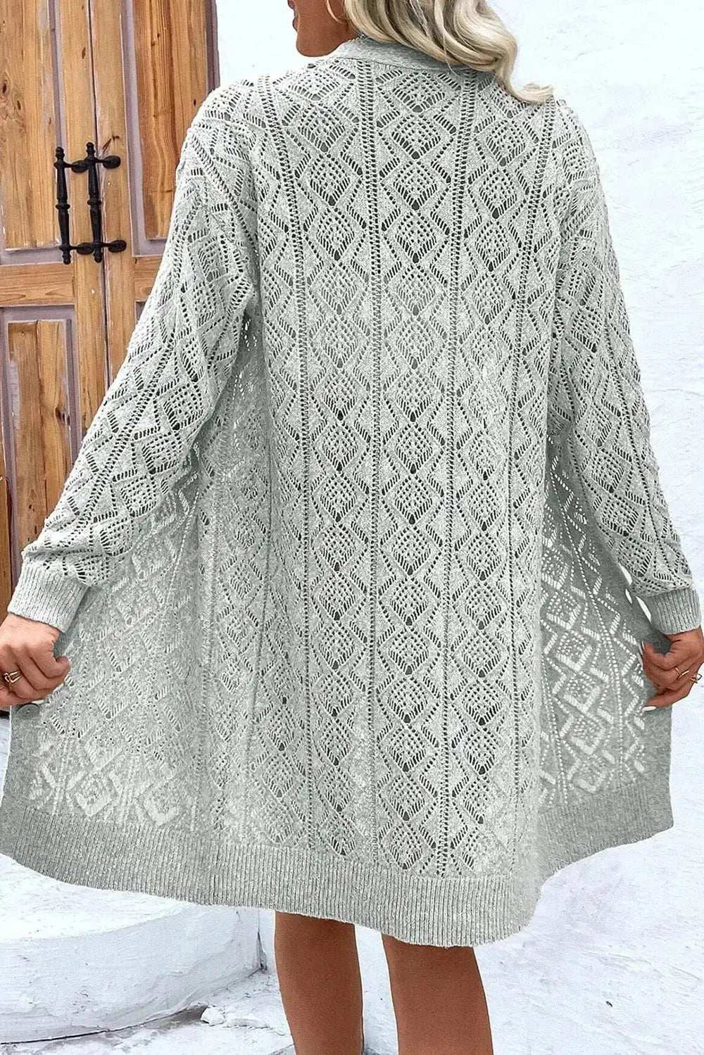 Openwork Button Down Long Sleeve Cardigan - Trendsi - Flyclothing LLC
