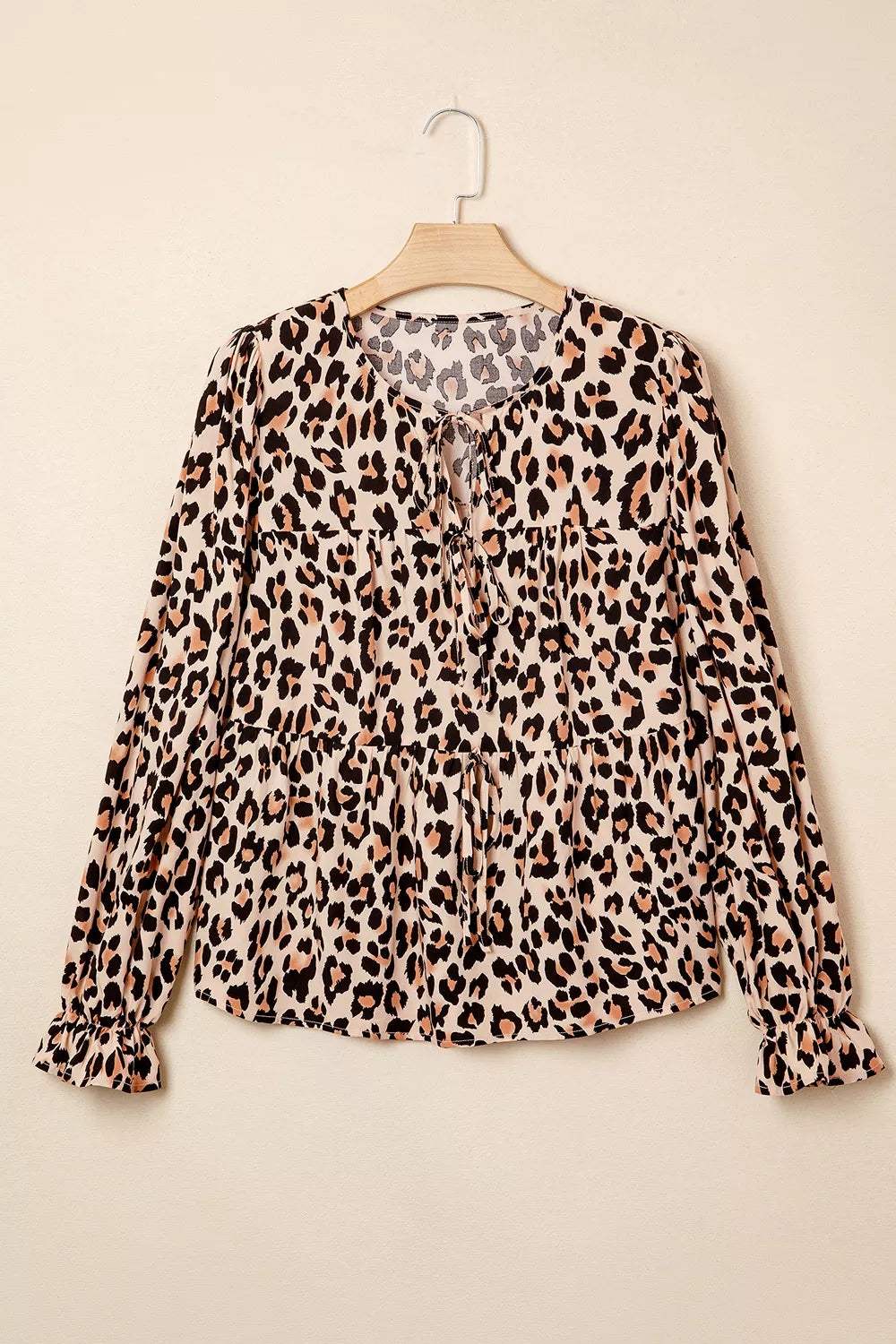 Leopard Print Tie-Neck Blouse - Trendsi - Flyclothing LLC