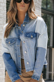 Distressed Button Up Drop Shoulder Denim Jacket - Trendsi