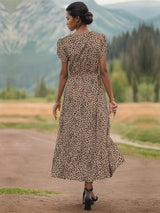 Slit Printed V-Neck Short Sleeve Dress - Trendsi - Flyclothing LLC