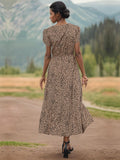 Slit Printed V-Neck Short Sleeve Dress - Trendsi