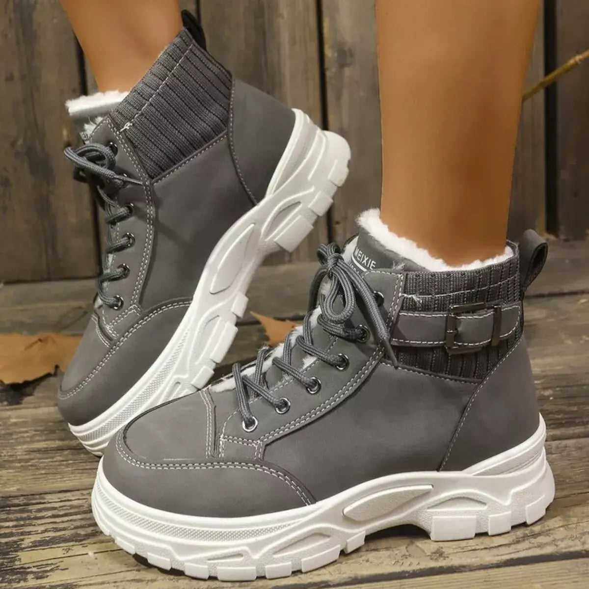 Plush Lining Lace Up Boots - Trendsi - Flyclothing LLC