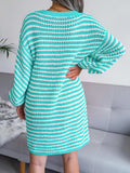 Striped V-Neck Long Sleeve Sweater Dress - Trendsi - Flyclothing LLC