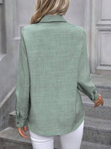 Button Up Collared Neck Long Sleeve Shirt - Trendsi - Flyclothing LLC