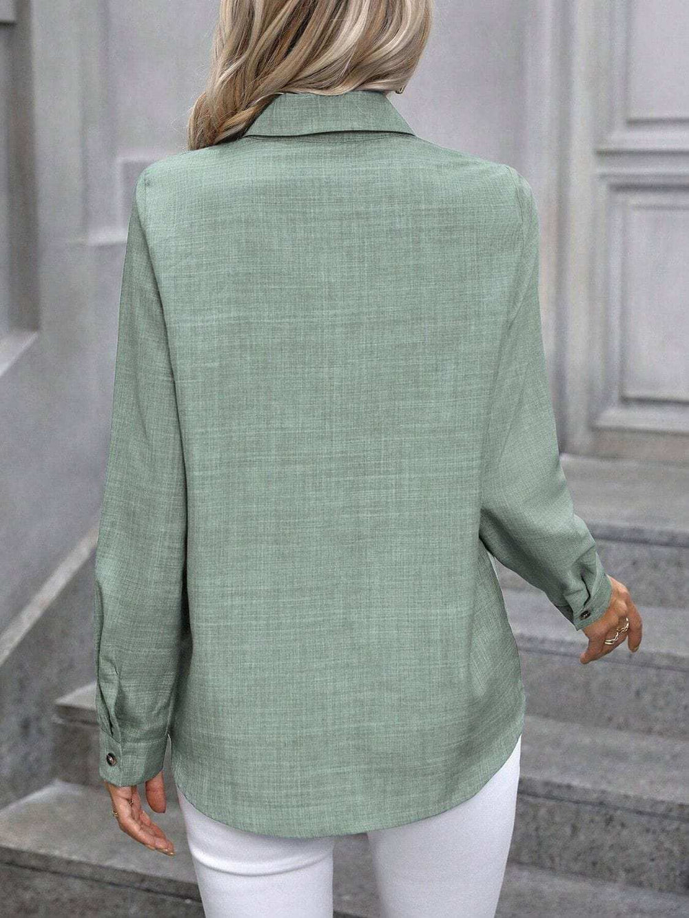 Button Up Collared Neck Long Sleeve Shirt - Trendsi - Flyclothing LLC