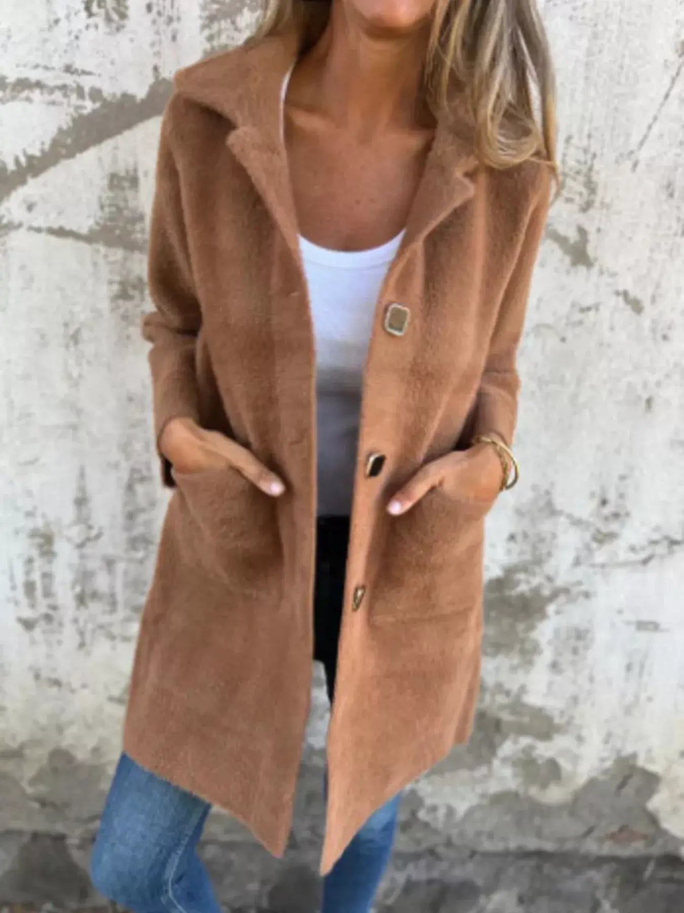 Full Size Button-Down Long Sleeve Longline Coat Plus Size - Trendsi - Flyclothing LLC