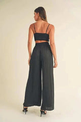 MABLE Smocked Bralette Crop Top and Wide Leg Pants Set - Trendsi - Flyclothing LLC