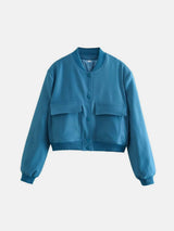 Pocketed Snap Down Baseball Collar Jacket - Trendsi - Flyclothing LLC