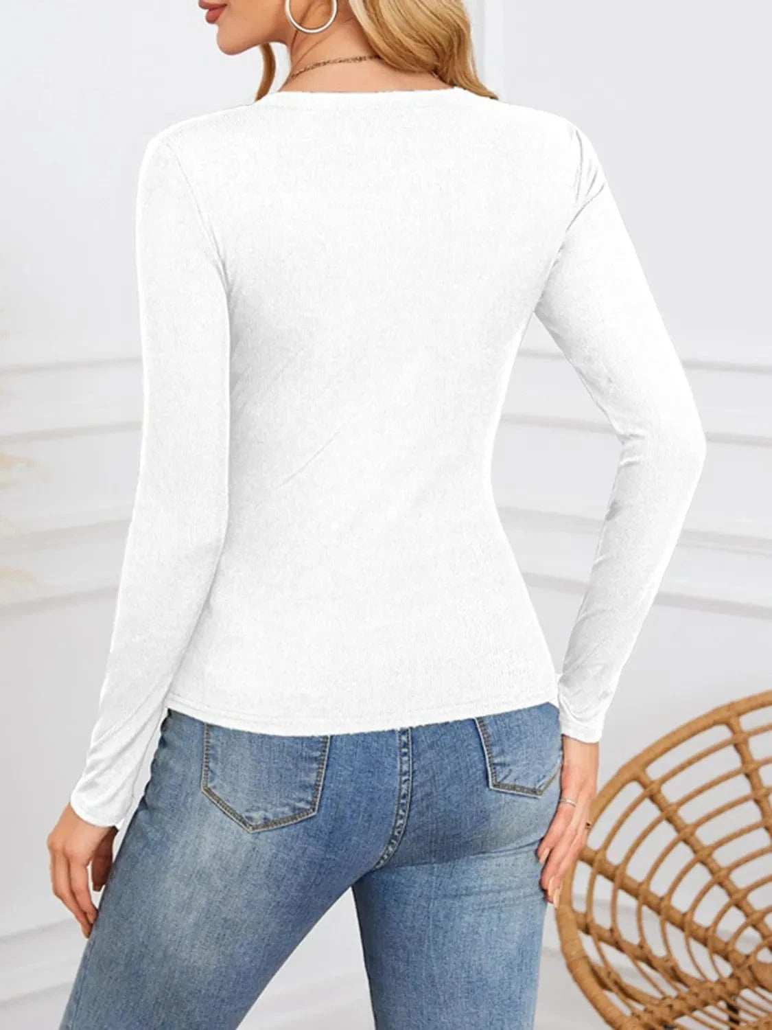 Notched Long Sleeve T-Shirt - Trendsi - Flyclothing LLC
