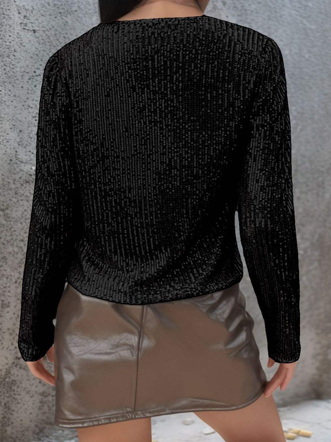 Full Size Sequin Open Front Cropped Jacket - Trendsi - Flyclothing LLC