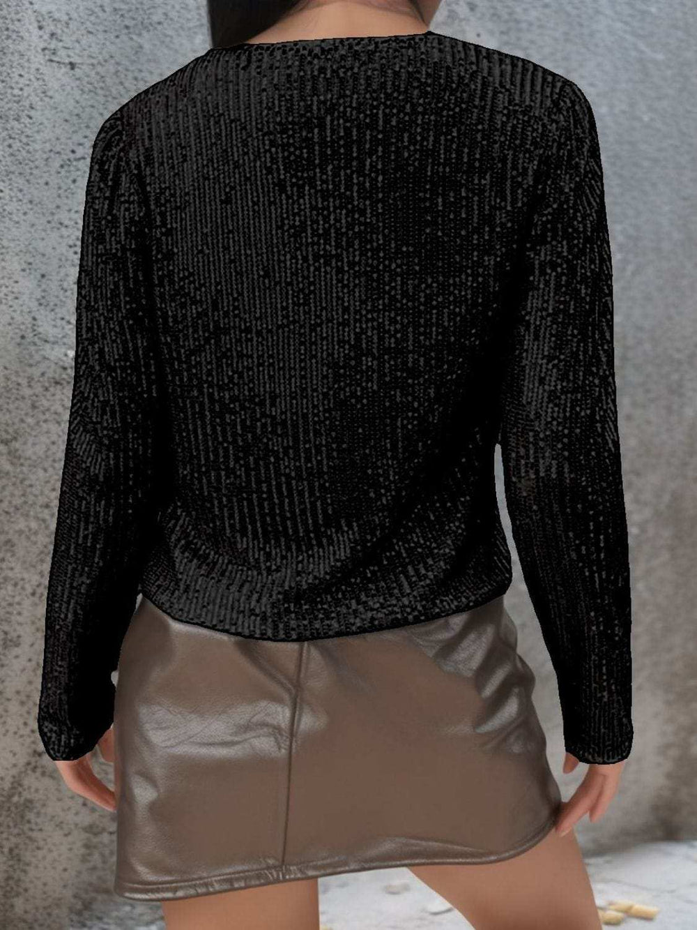 Full Size Sequin Open Front Cropped Jacket - Trendsi - Flyclothing LLC