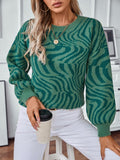 Geometric Round Neck Long Sleeve Sweater - Trendsi