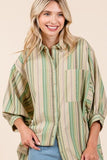Mittoshop Striped Bubble Sleeve Button Down Shirt - Trendsi