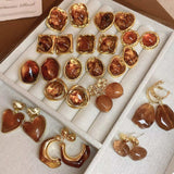 18K Gold-Plated Alloy Resin Geometric Earrings - Trendsi - Flyclothing LLC