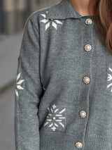 Pearl Trim Collared Neck Long Sleeve Cardigan - Trendsi - Flyclothing LLC