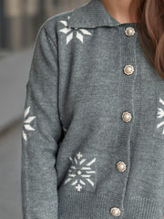 Pearl Trim Collared Neck Long Sleeve Cardigan - Trendsi