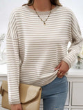 Striped Round Neck Dropped Shoulder Sweater - Trendsi - Flyclothing LLC