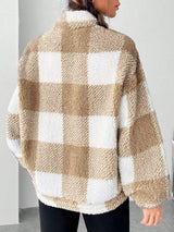 Full Size Plaid Sherpa Long Sleeve Sweatshirt Plus Size - Trendsi - Flyclothing LLC